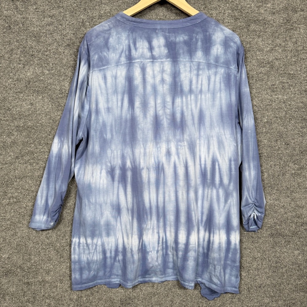 Reba Plus Size 2X Top Blouse Blue Tie Dye Cotton Peasant Buttons Embroidered - Picture 2 of 8